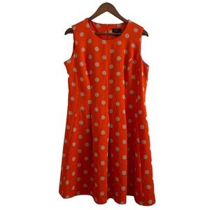 ILE New York Orange Dress with Tan Polka Dots Tank Dress Sz 10 Career